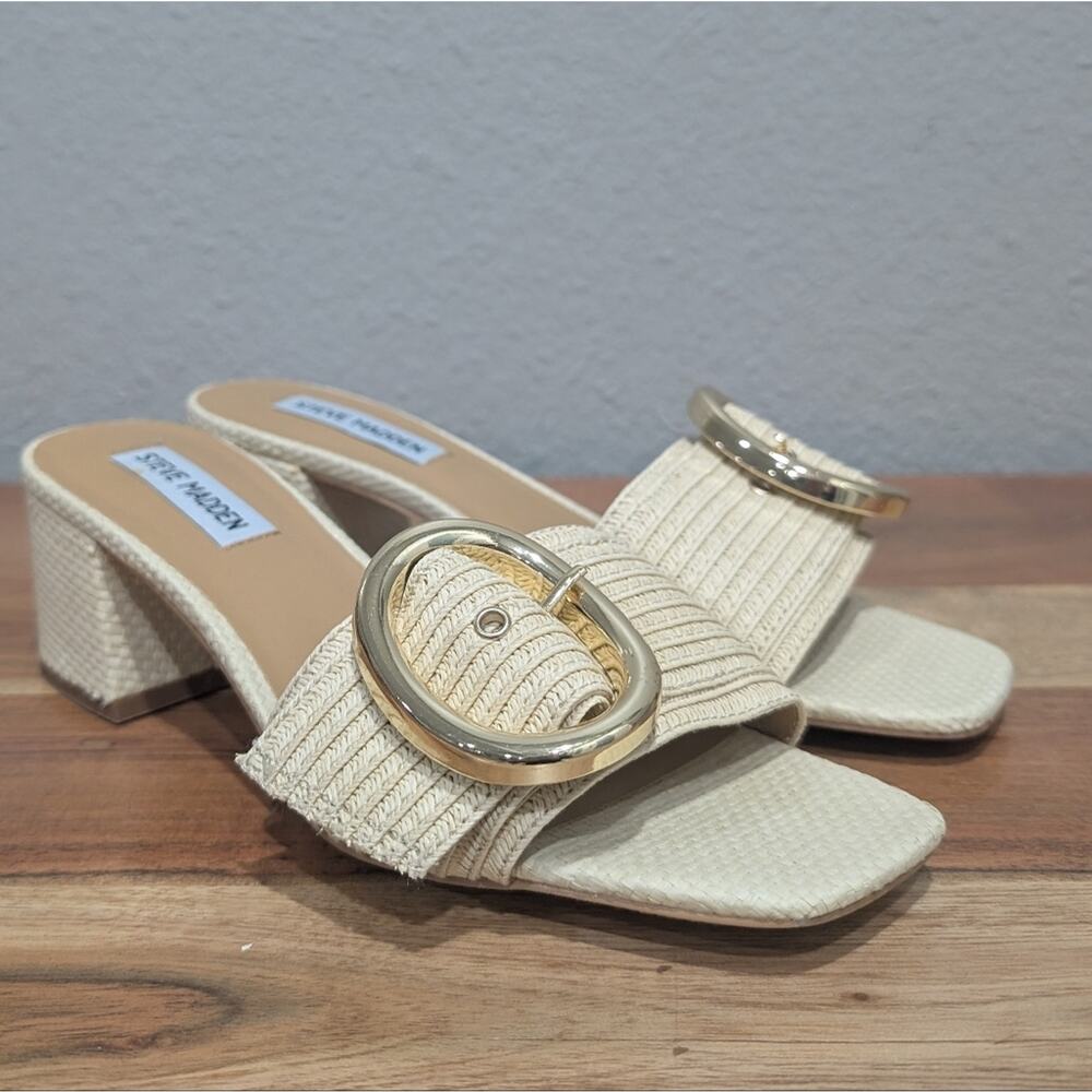 Steve Madden Seacrest Sandals Cream Mules with Gold Accent - Picture 4 of 9